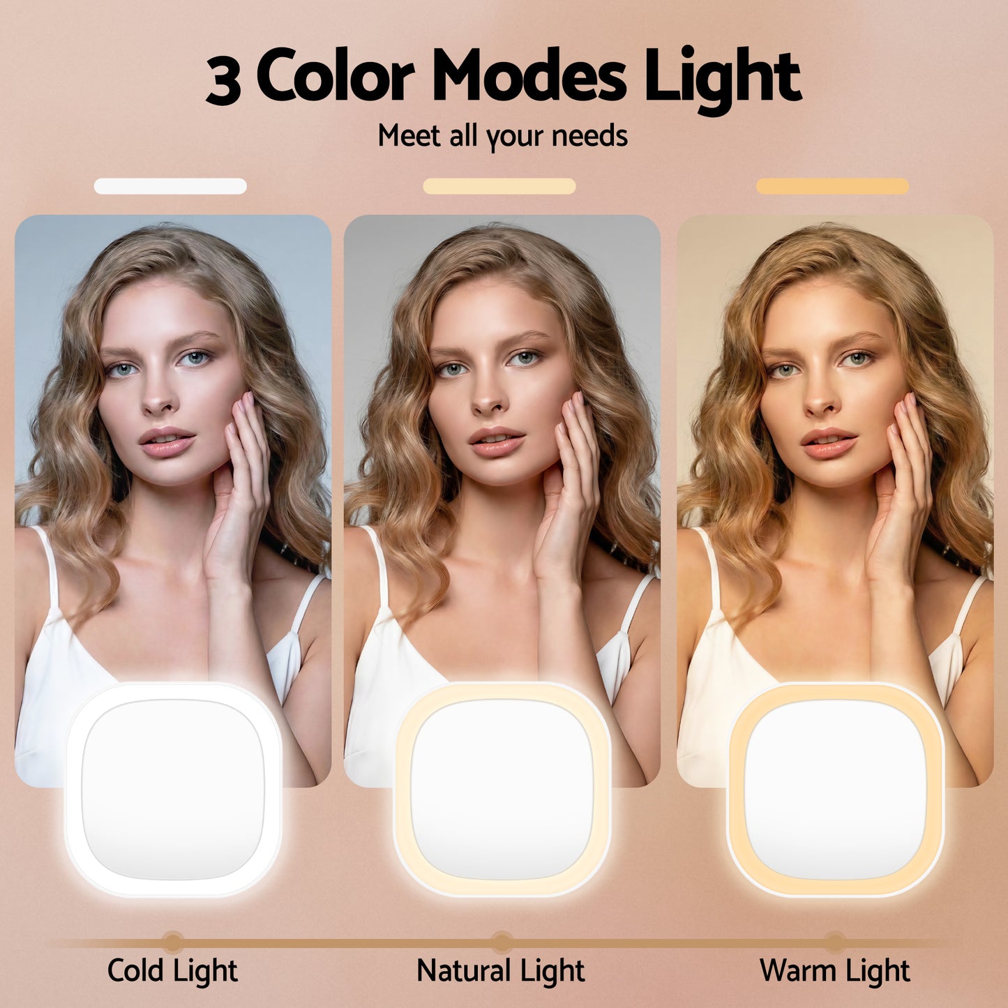 Embellir LED Compact Mirror Lighted Travel Makeup Mirror Pocket-Sized 1x 10x Magnification Square White - Image 5