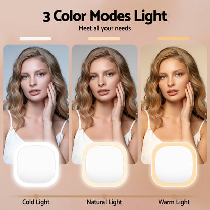 Embellir LED Compact Mirror Lighted Travel Makeup Mirror Pocket-Sized 1x 10x Magnification Square White - Image 5