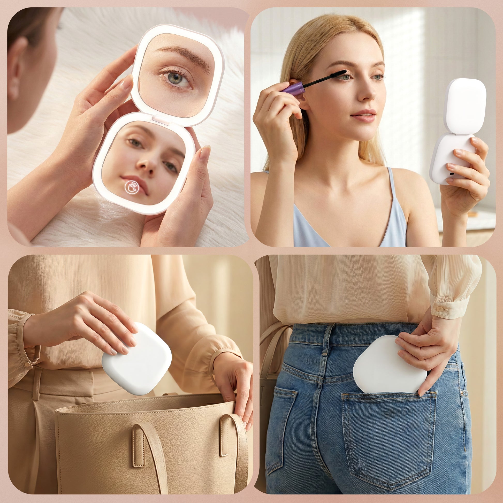 Embellir LED Compact Mirror Lighted Travel Makeup Mirror Pocket-Sized 1x 10x Magnification Square White - Image 8