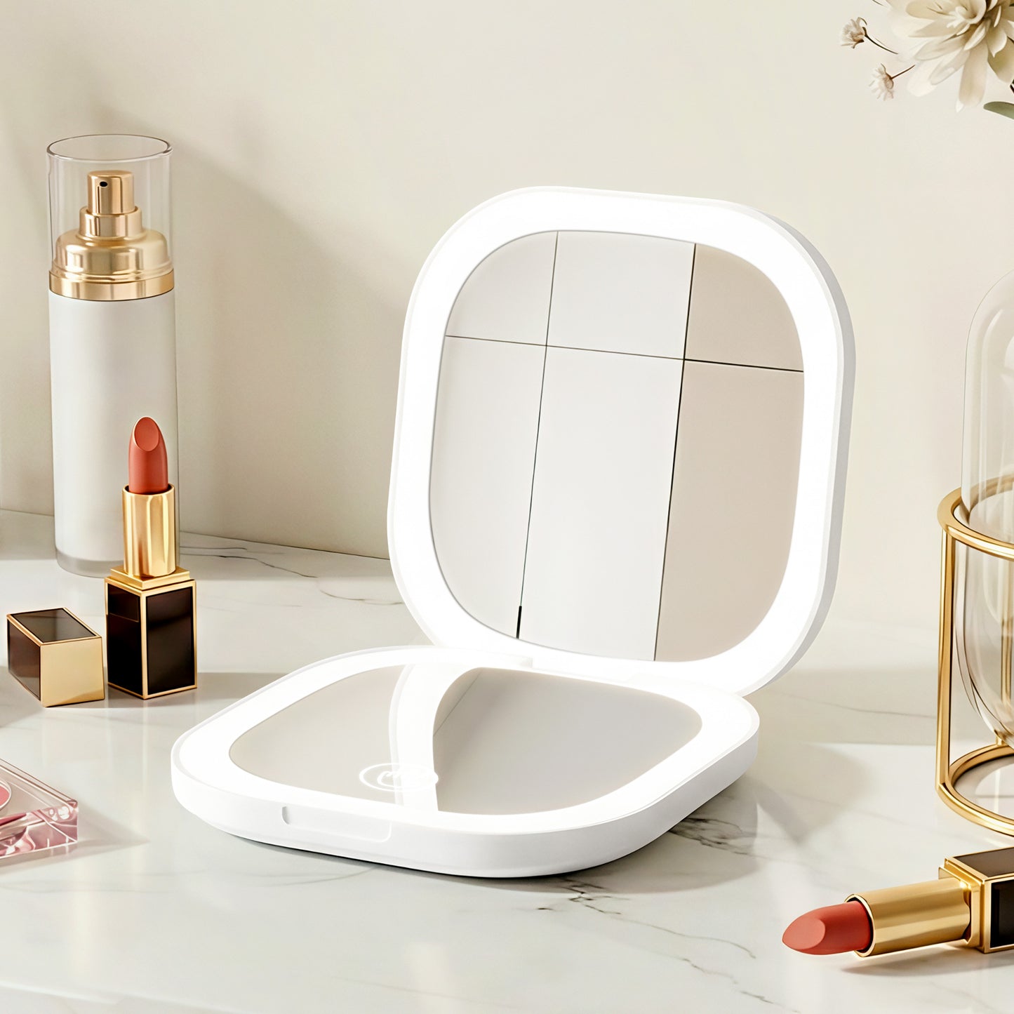 Embellir LED Compact Mirror Lighted Travel Makeup Mirror Pocket-Sized 1x 10x Magnification Square White - Image 9