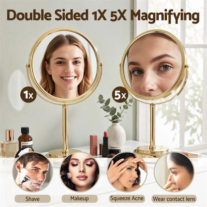 Embellir Makeup Mirror 20x20cm 1X 5X Magnifying Rotation Tabletop Gold - Image 5