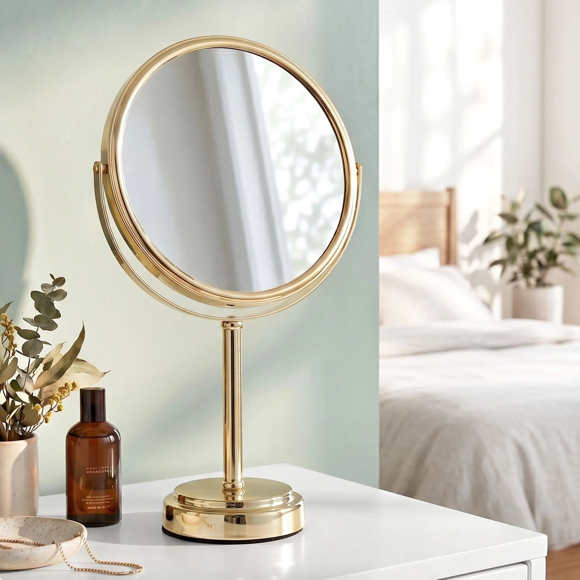Embellir Makeup Mirror 20x20cm 1X 5X Magnifying Rotation Tabletop Gold - Image 8