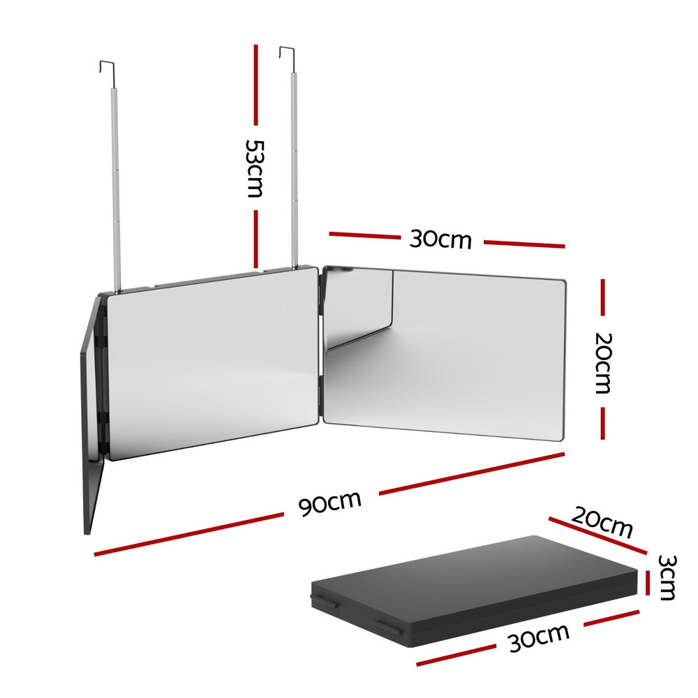 Embellir Trifold Mirror Makeup Portable with Height Adjustable 3 Way Telescoping Hook Hair Cutting Styling - Image 2