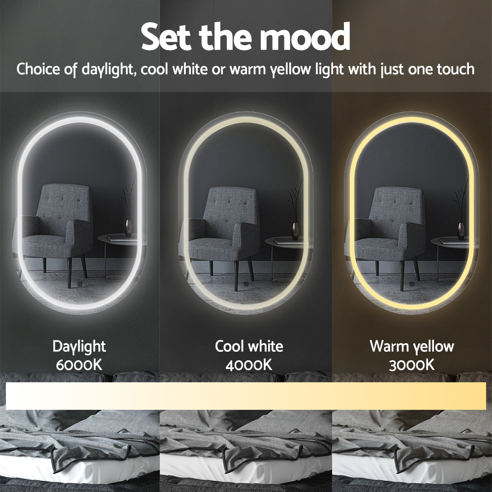 Embellir 2 LED Wall Mirror With Light 50X75CM Bathroom Decor Oval Mirrors Vanity - Image 5