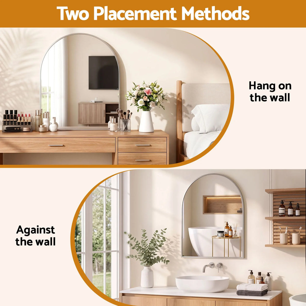 Embellir Arch Wall Mirror, Decorative Silver Frame Mirrors, 86x81cm Bathroom Vanity Mirror, Slim Frame for Living Room Entryway Bedroom Decor - Image 5