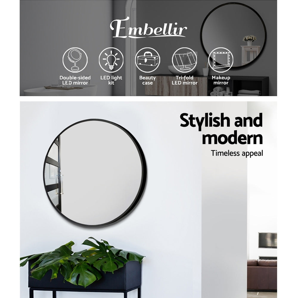 Embellir 2 Wall Mirror Makeup 50cm Home Decor Framed Mirrors Bathroom Round Black - Image 4