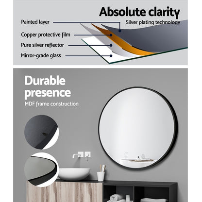 Embellir 2 Wall Mirror Makeup 50cm Home Decor Framed Mirrors Bathroom Round Black - Image 5