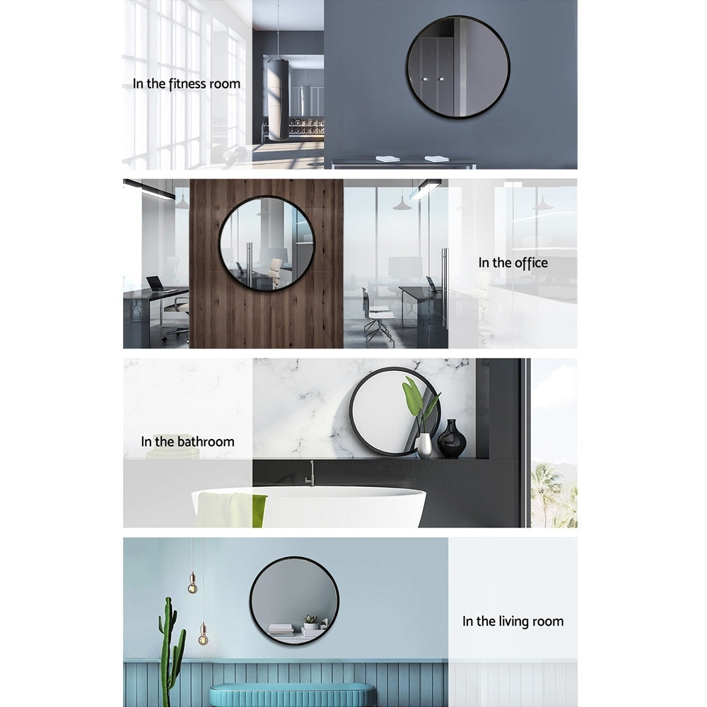 Embellir 2 Wall Mirror Makeup 50cm Home Decor Framed Mirrors Bathroom Round Black - Image 6
