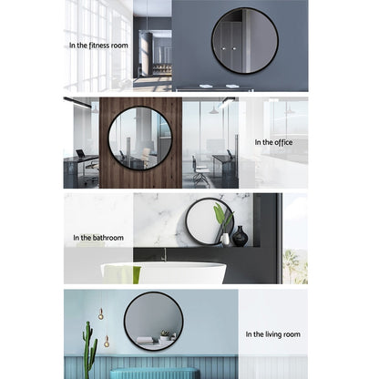 Embellir 2 Wall Mirror Makeup 70cm Home Decor Framed Mirrors Bathroom Round Black - Image 6