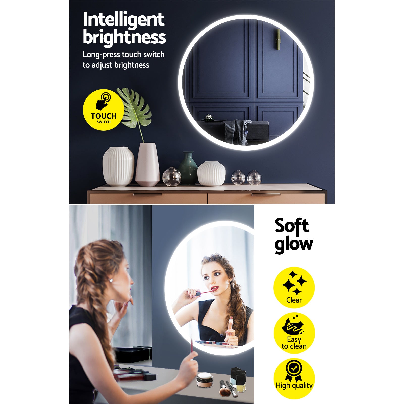 Embellir 2 Wall Mirror 80cm with Led light Makeup Home Decor Bathroom Round Vanity - Image 6