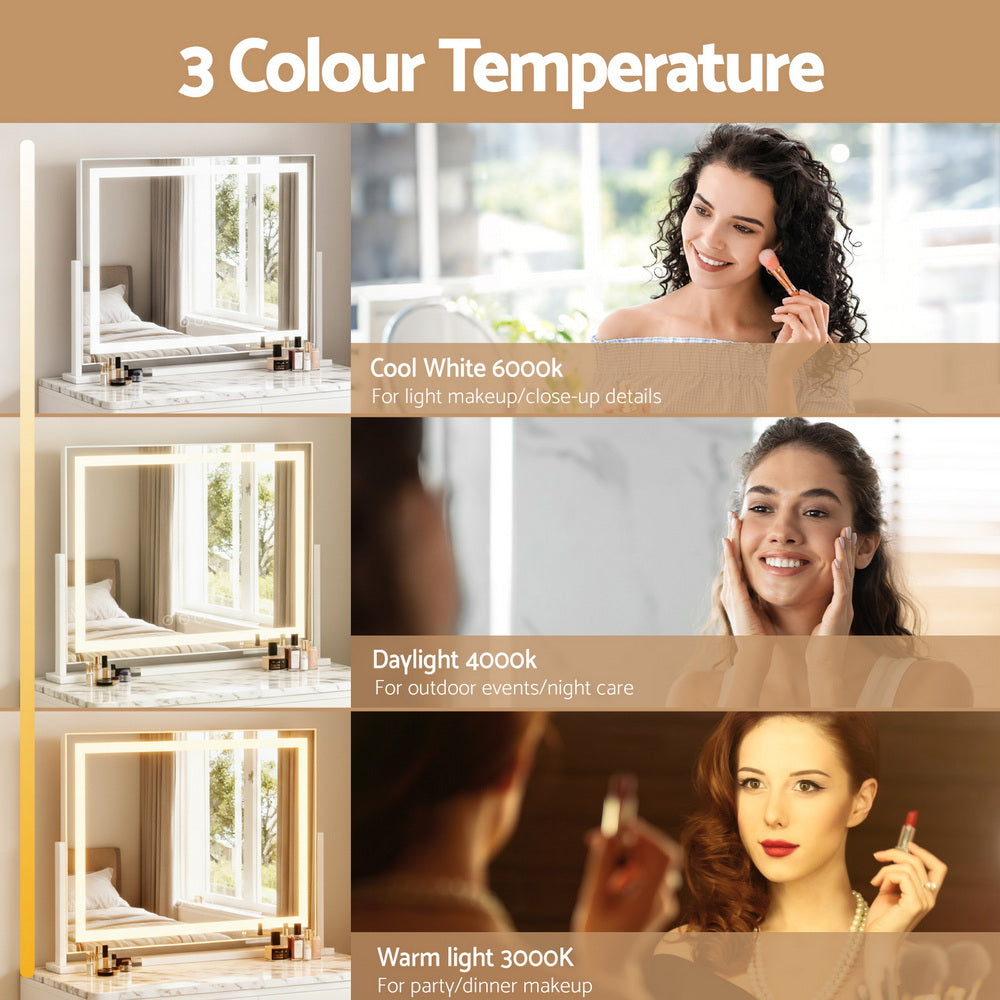 Embellir Makeup Mirror 58x46cm 360～ Rotatable Vanity Mirror with Lights Bright Light Strip Adjustable - Image 4