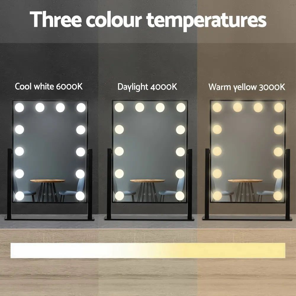 Embellir Makeup Mirror 30x48cm Hollywood Vanity with LED Light Rotation Tabletop - Image 3