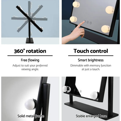 Embellir Makeup Mirror 30x48cm Hollywood Vanity with LED Light Rotation Tabletop - Image 6