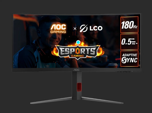 AOC 34' WQHD Curved Monitor – 3440×1440@180Hz, 0.5ms MPRT, 1500R VA, 120% sRGB, DP 1.4, HDMI 2.0,...