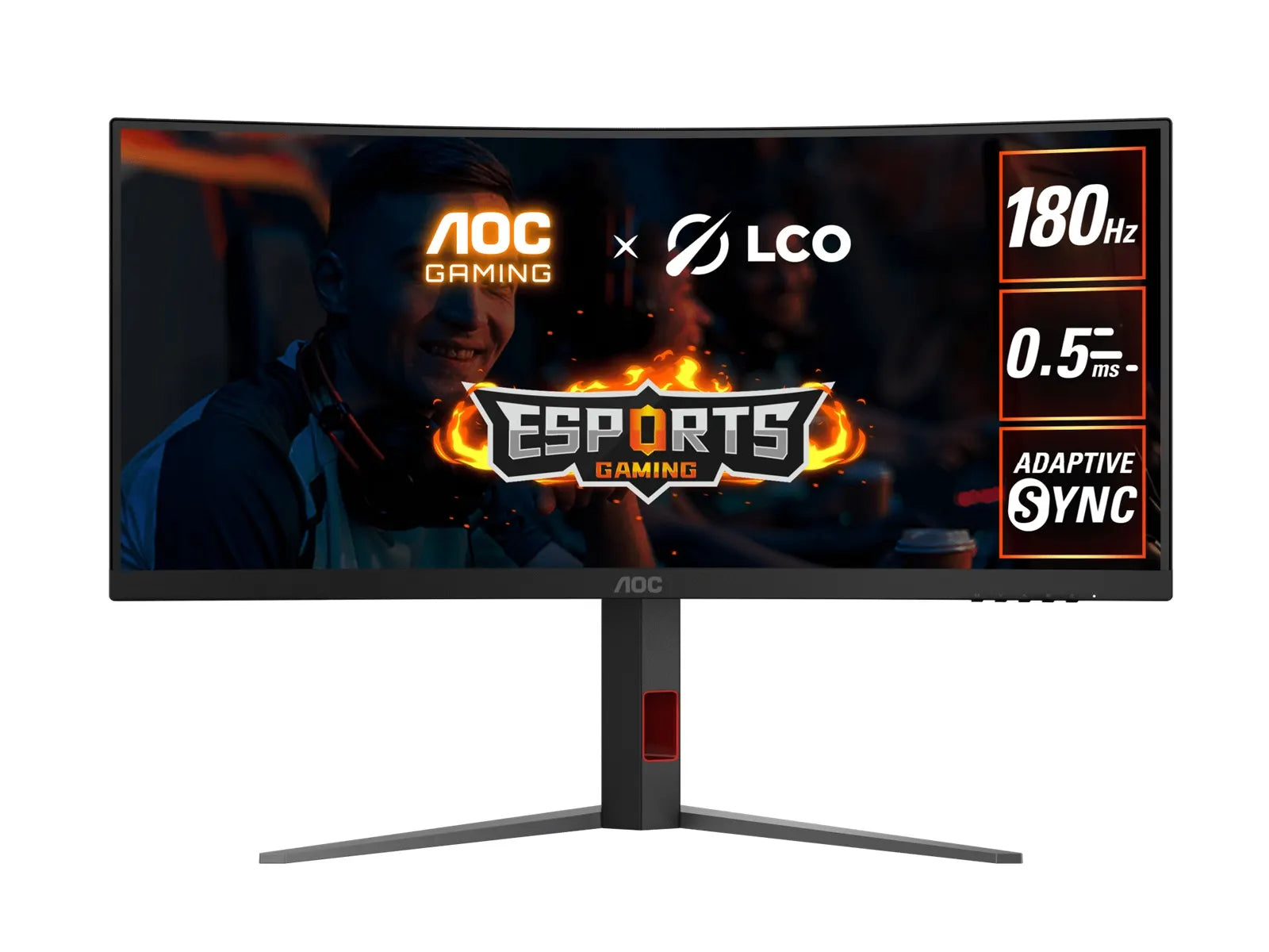 AOC 34' WQHD Curved Monitor – 3440×1440@180Hz, 0.5ms MPRT, 1500R VA, 120% sRGB, DP 1.4, HDMI 2.0,...