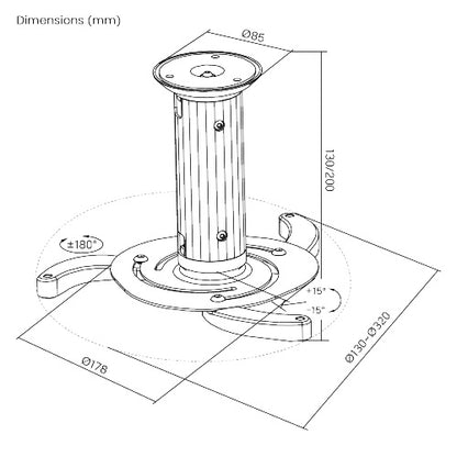 Brateck Projector Ceiling Mount Fit most Projectors Up to10kg: up and down tilt, horizontal rotat... - Image 2