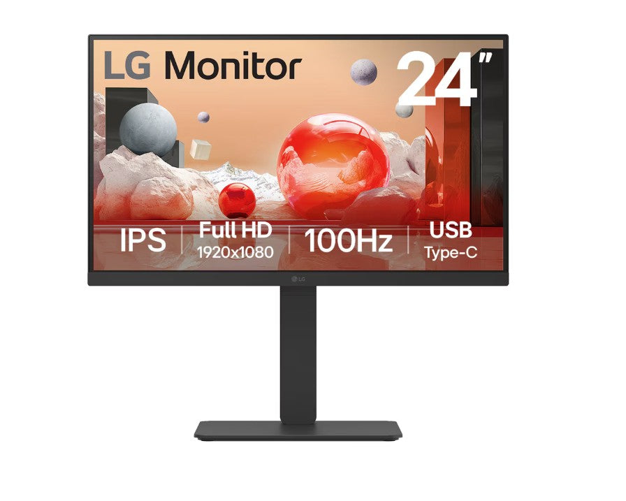 LG 24' IPS FHD 1920 x 1080, USB-C 65w PD, RJ45 100Hz 5ms, AMD FreeSync 16:9 Tilt/Height/Swivel/Pi...