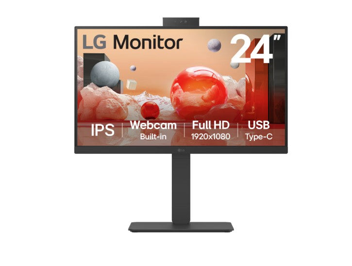 LG 24' IPS FHD Webcam, USB-C 65W PD, RJ45 100Hz 5ms 1920 x 1080, FreeSync 16:9 Tilt/Height/Swivel...