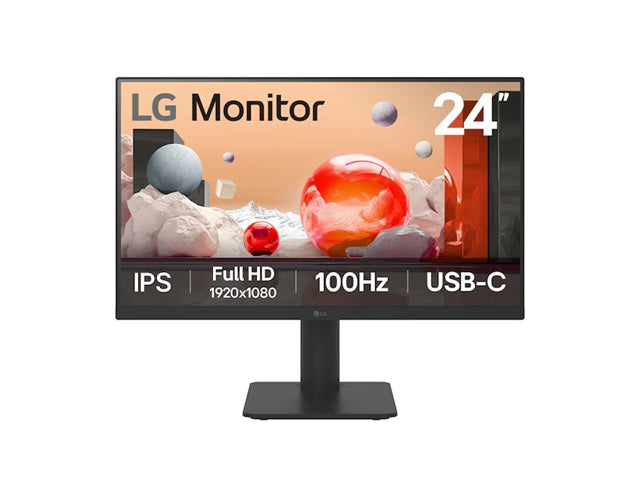 LG 24' IPS Full HD monitor with USB-C – 23.8' FHD IPS, 100Hz, 5ms, 250 nits, 16:9, NTSC 72%, 3-si...
