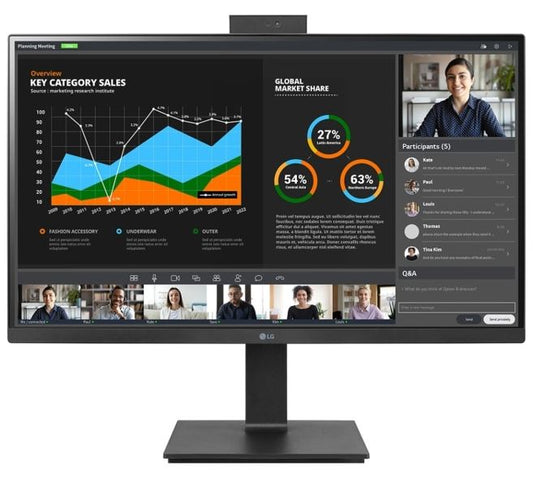 LG 27' IPS 5ms 2K Webcam  Mic, QHD (2560x1440) Pivot Monitor with Built-in Full HD Webcam, Daisy Chain  USB Type-C, Reader Mode, Adjustable Height