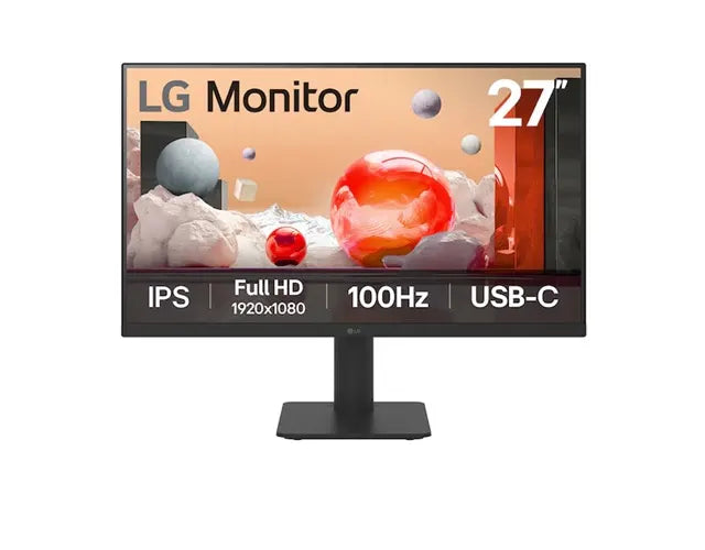 LG 27' IPS Full HD 100Hz Monitor, 1920x1080, 3-side Virtually Borderless Design, USB-C 65W PD,  N...