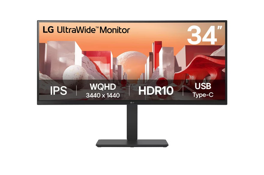 LG 34' UltraWide QHD Curved IPS Monitor with HDR10, sRGB 99%, USB-C PD 90W, RJ45, built-in speake...