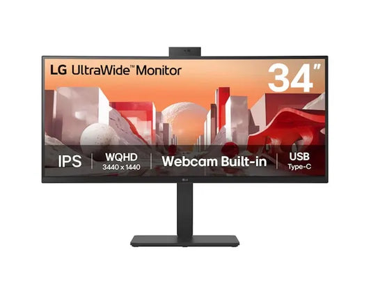 LG 34' UltraWide QHD Curved IPS 60Hz Monitor, 3440x1440, sRGB 99%, HDR10, Full HD Webcam/Mic/Spea...