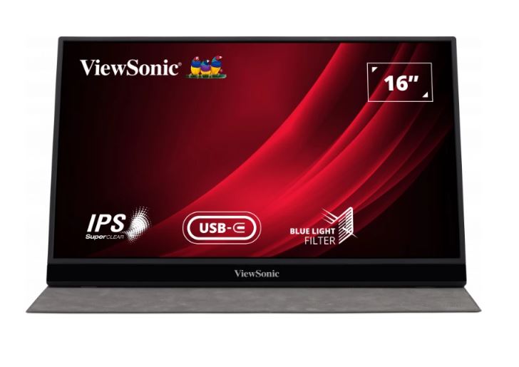 ViewSonic 16' VG1655 2x Type-C, IPS FHD, 3.5mm Audio, mHDMI x 1, Busines, Durable Laptop Desktop Extension, 2x speaker 1KG Ultra Portable Monitor. Mac