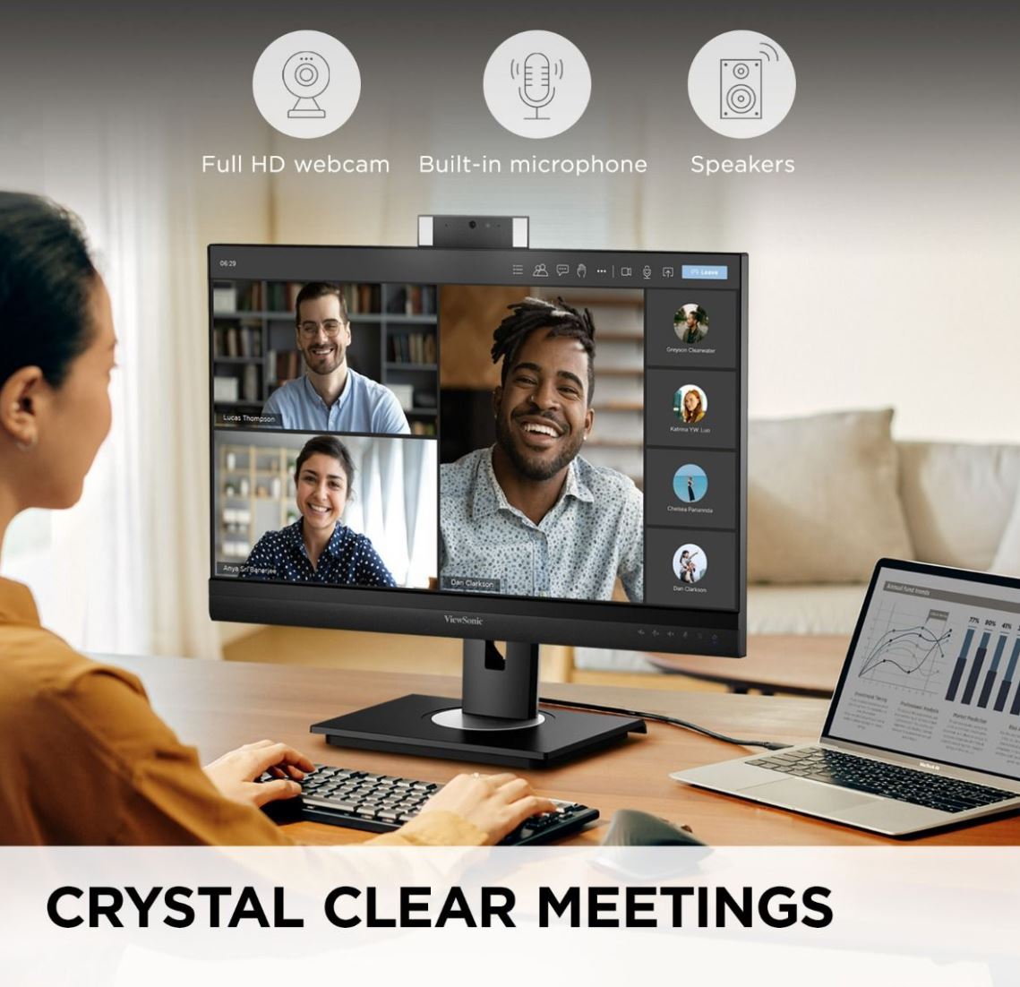 ViewSonic 27' Webcam w/ 2 way Noise reduction, IPS 2K QHD, USB-C 90W, Docking. HDMI, DP, RJ45, Advance Replacement, Business Monitor