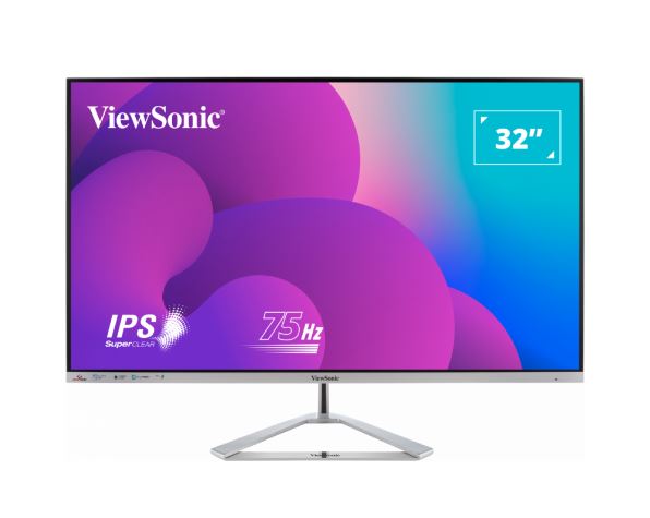 ViewSonic 32' Office Professional Stylish Elegant  Ultra Thin bezel, SuperClear IPS  4ms, FHD, HDMI, DP, VGA, Speakers, Low Energy 26w, V100, Monitor