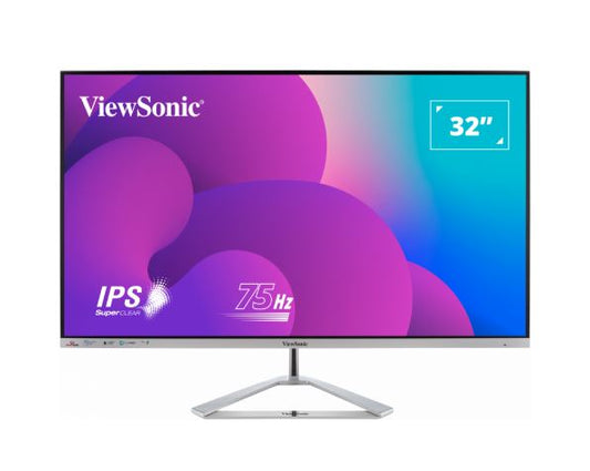 ViewSonic 32' Office Professional Stylish Elegant  Ultra Thin bezel, SuperClear IPS  4ms, FHD, HDMI, DP, VGA, Speakers, Low Energy 26w, V100, Monitor