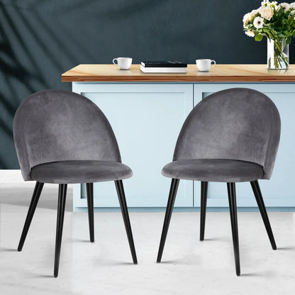 Artiss Dining Chairs Set of 2 Velvet Solid Curved Dark Grey - Image 8