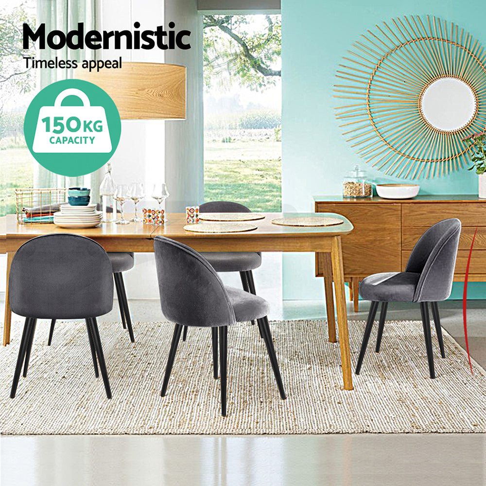 Artiss Dining Chairs Set of 4 Velvet Solid Curved Dark Grey - Image 4