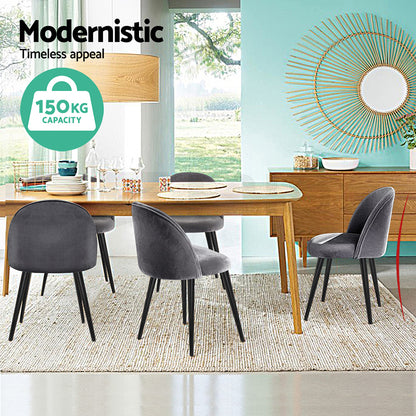 Artiss Dining Chairs Set of 4 Velvet Solid Curved Dark Grey - Image 4