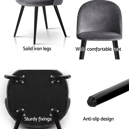 Artiss Dining Chairs Set of 4 Velvet Solid Curved Dark Grey - Image 5