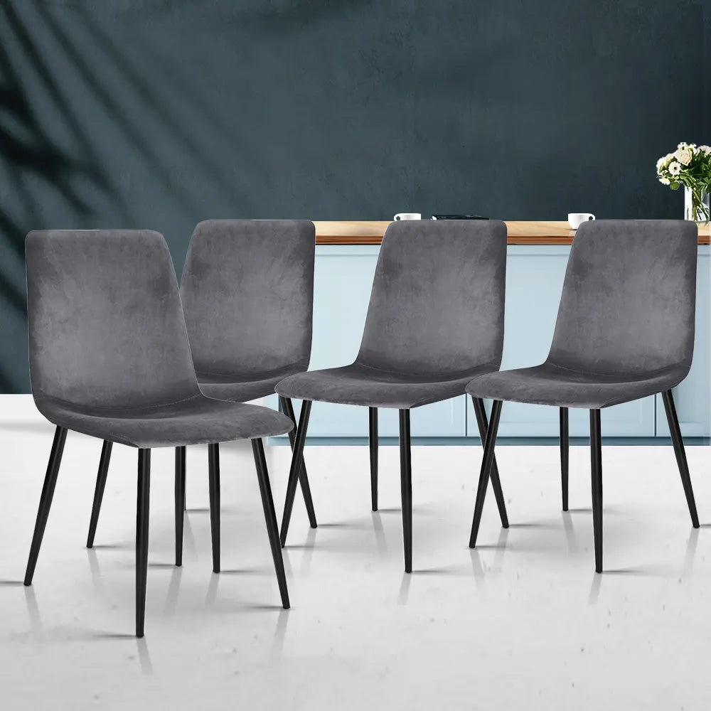 Artiss Dining Chairs Set of 4 Velvet Horizontal Slope Grey - Image 8
