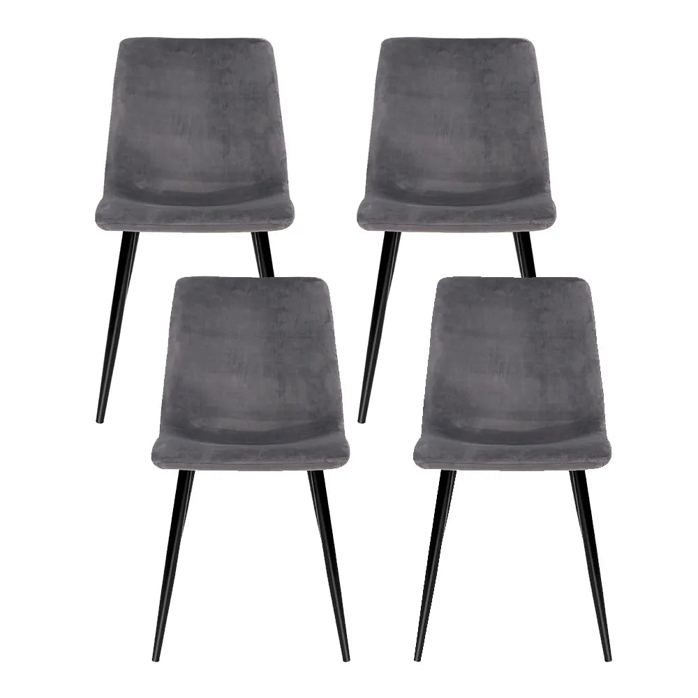 Artiss Dining Chairs Set of 4 Velvet Horizontal Slope Grey - Image 3