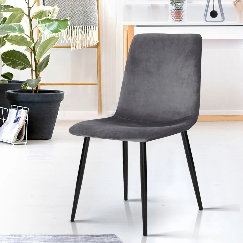 Artiss Dining Chairs Set of 4 Velvet Horizontal Slope Grey - Image 7