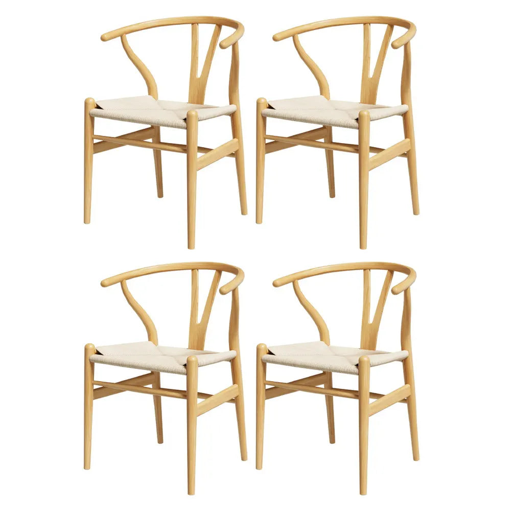 1 Set of 4 Artiss Dining Chairs Wooden Rattan Seat Wishbone Back
