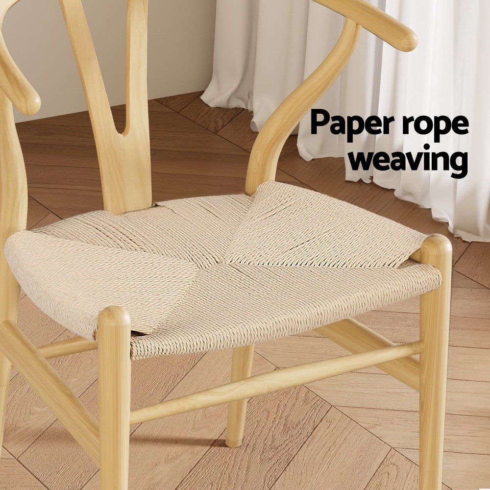 1 Set of 4 Artiss Dining Chairs Wooden Rattan Seat Wishbone Back - Image 6