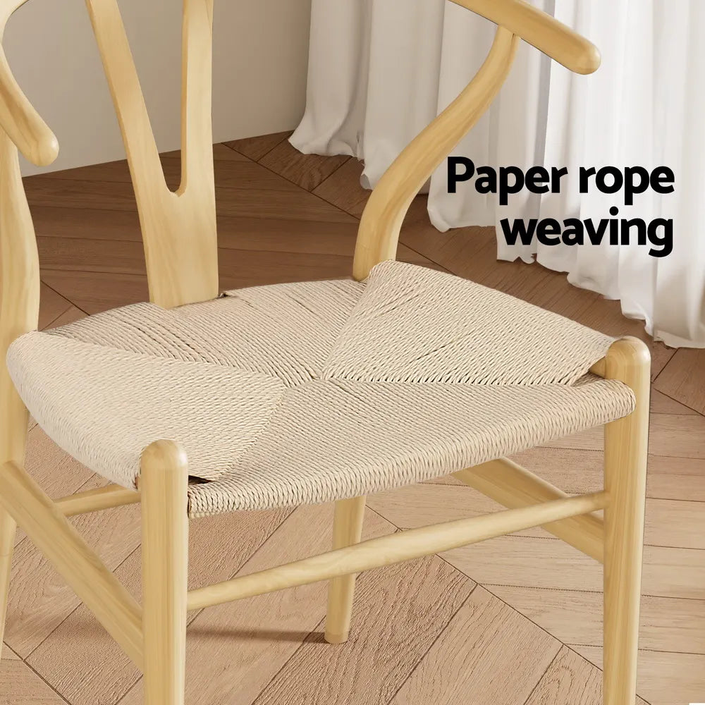 1 Set of 4 Artiss Dining Chairs Wooden Rattan Seat Wishbone Back - Image 6