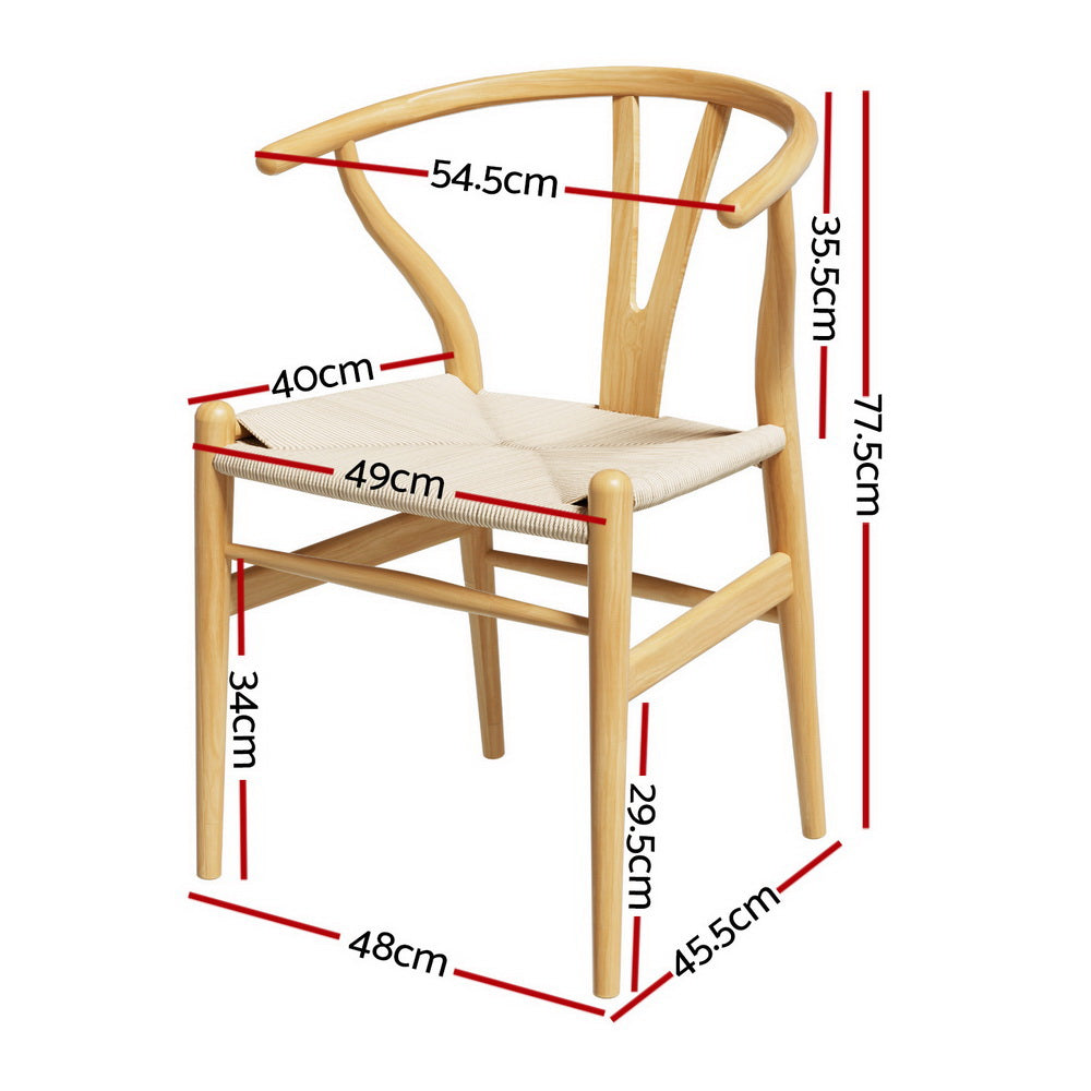1 Set of 6 Artiss Dining Chairs Wooden Rattan Seat Wishbone Back - Image 2
