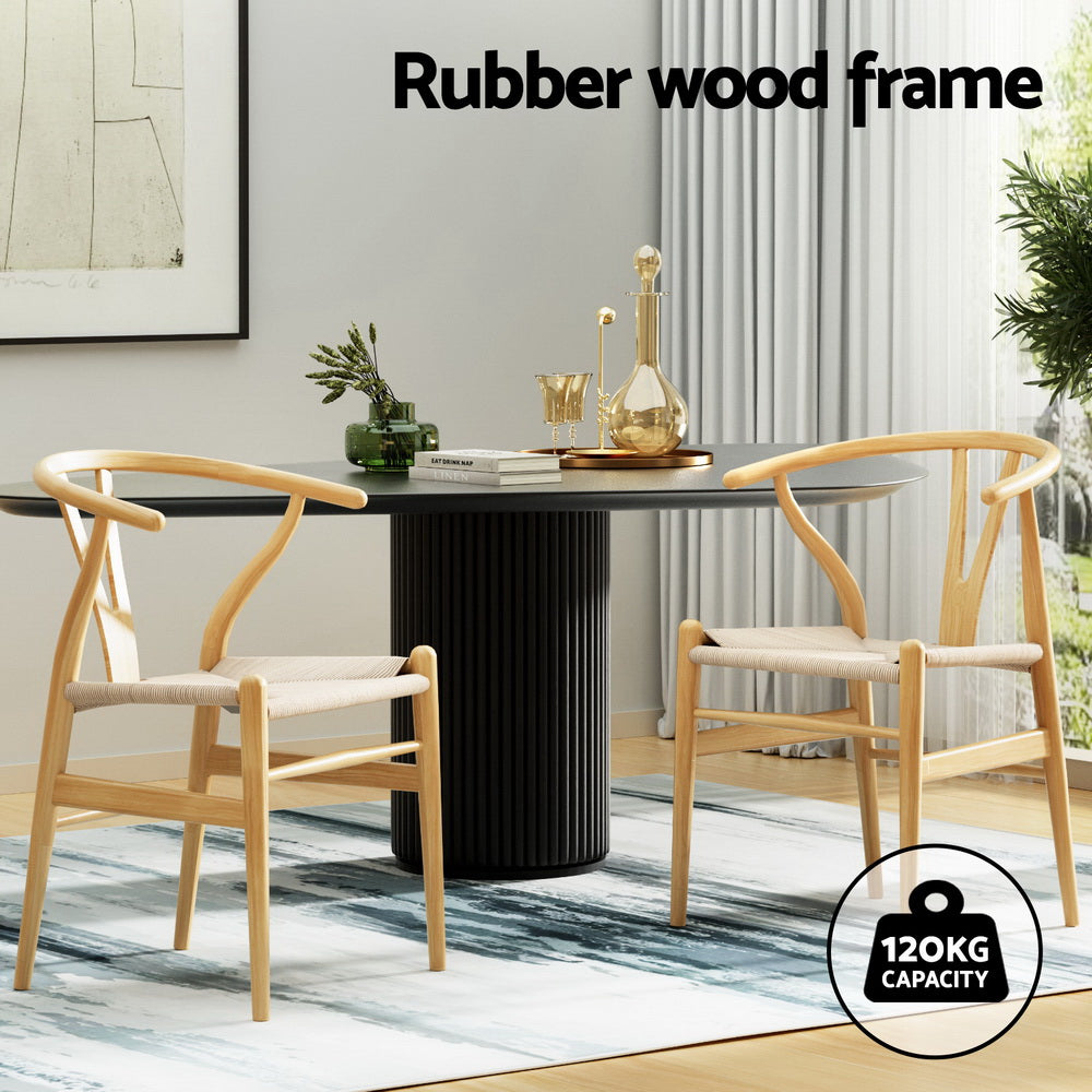 1 Set of 6 Artiss Dining Chairs Wooden Rattan Seat Wishbone Back - Image 4