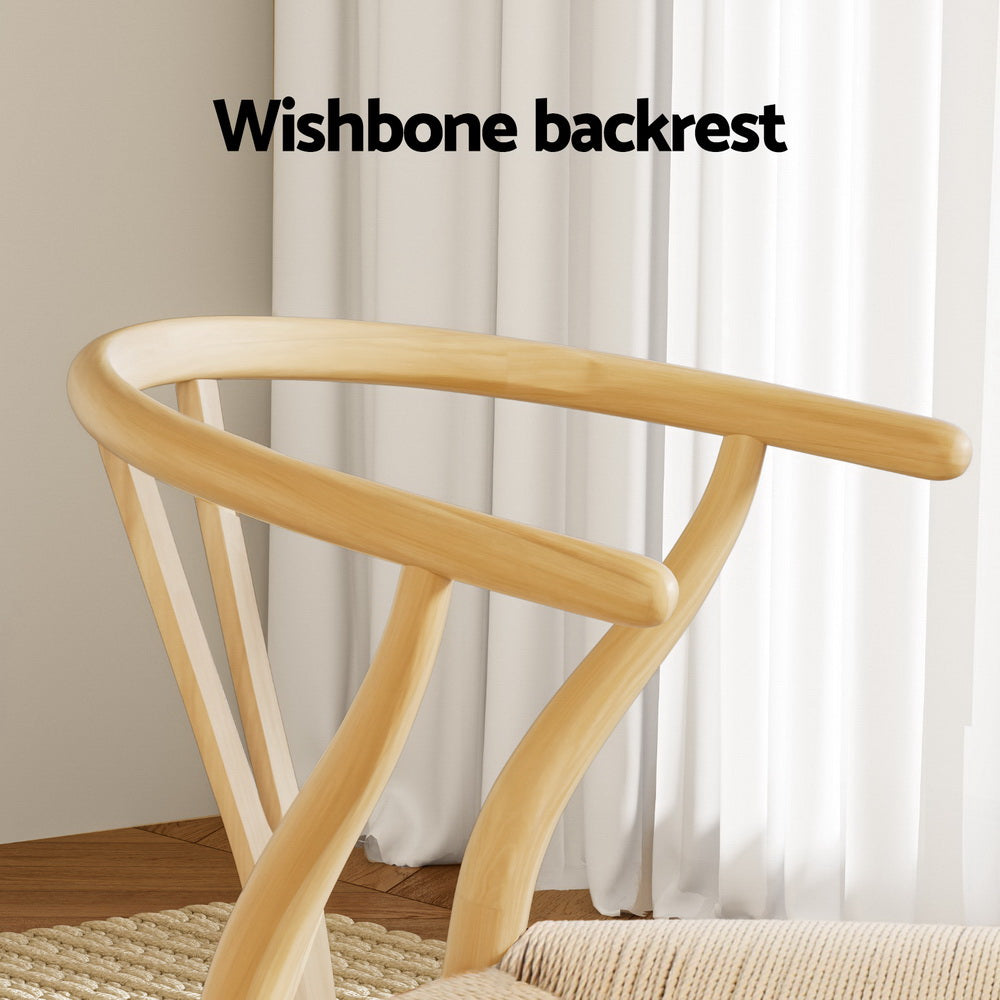 1 Set of 6 Artiss Dining Chairs Wooden Rattan Seat Wishbone Back - Image 5