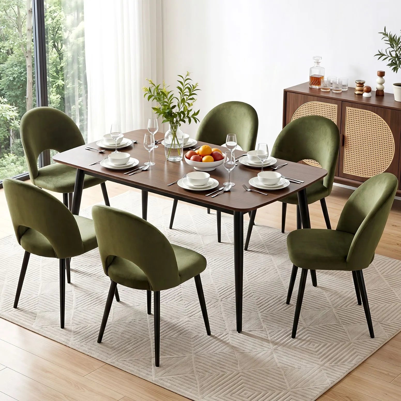 Artiss Dining Chairs Set of 6 Velvet Hollow Green - Image 4