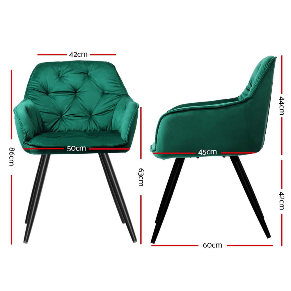 Artiss Dining Chairs Set of 4 Velvet Diamond Tufted Armchair Green - Image 2
