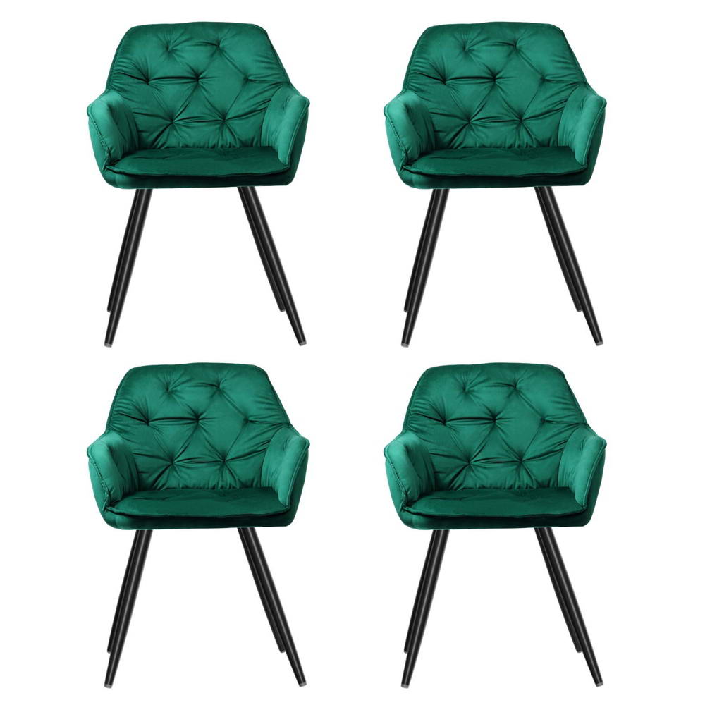 Artiss Dining Chairs Set of 4 Velvet Diamond Tufted Armchair Green - Image 3