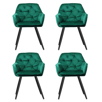Artiss Dining Chairs Set of 4 Velvet Diamond Tufted Armchair Green - Image 3