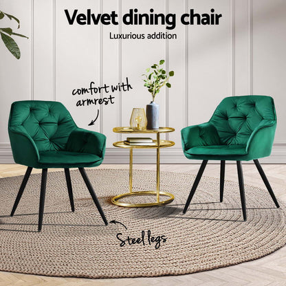 Artiss Dining Chairs Set of 4 Velvet Diamond Tufted Armchair Green - Image 4
