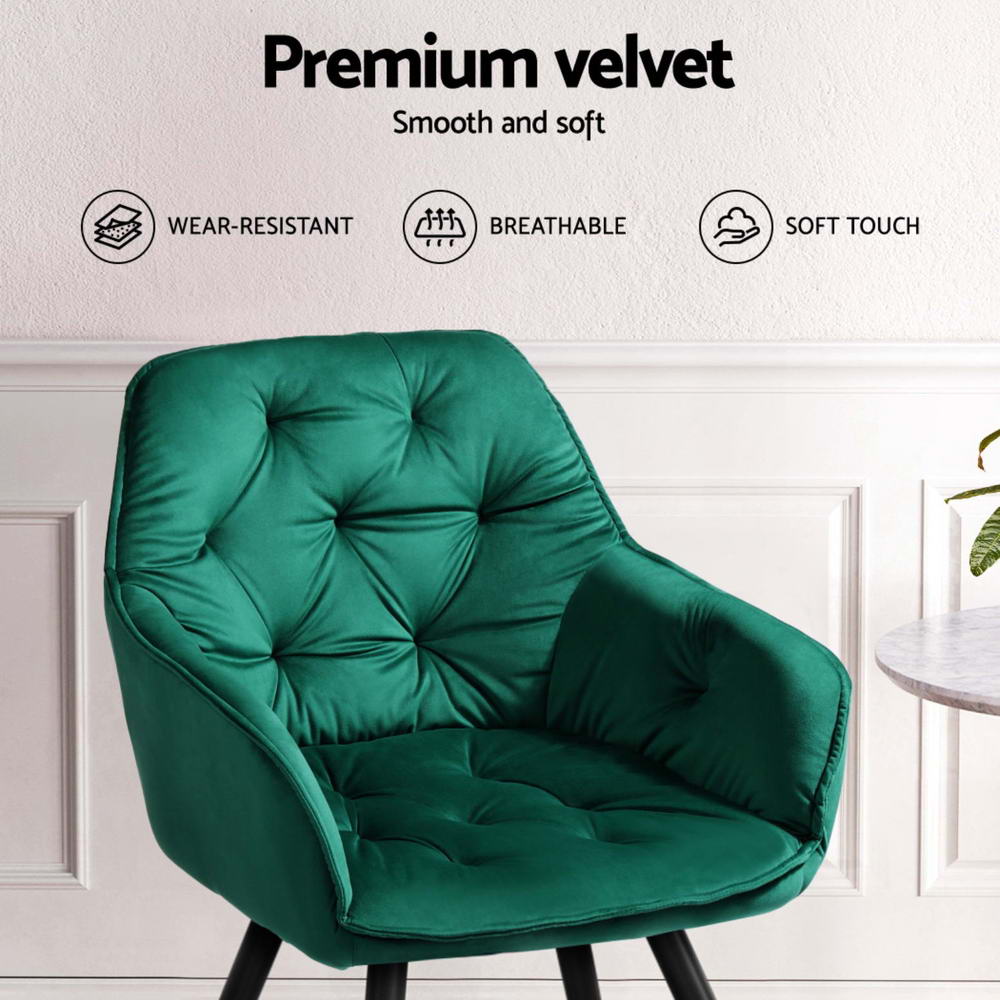 Artiss Dining Chairs Set of 4 Velvet Diamond Tufted Armchair Green - Image 5